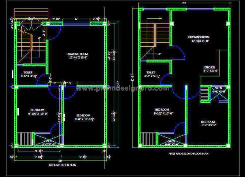 Space Planning CAD Block for Small House on 20'x30' Plot